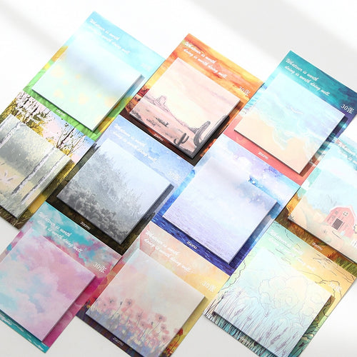Painting landscape memo pad planner sticky notes paper sticker notepad kawaii stationery pepalaria office school supplies